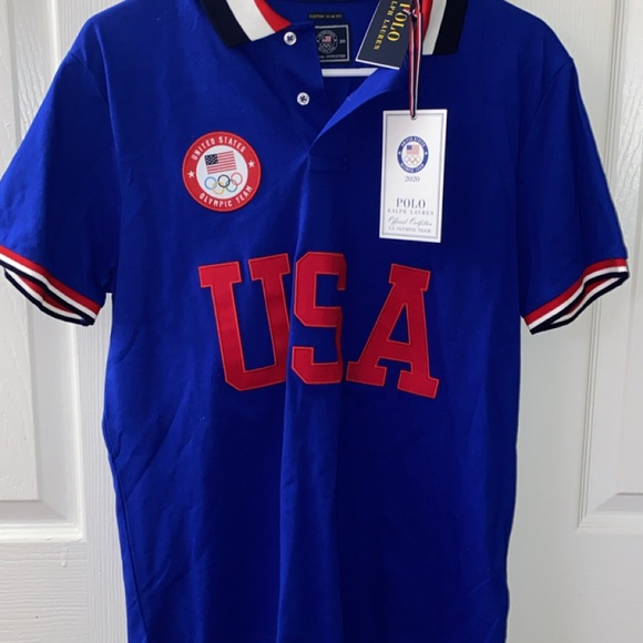 Ralph Lauren Blue Polo Shirt with Red USA Text